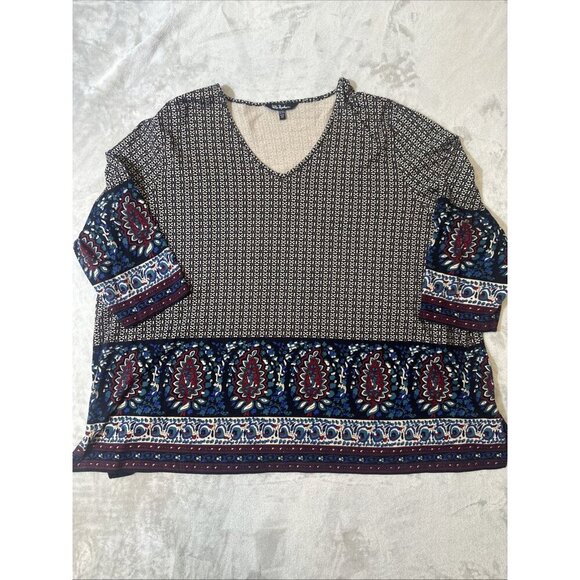 Ulla Popken Boho Paisley Print Tunic Top Size 32/34 (3X) V-Neck 3/4 Sleeve - Picture 9 of 13